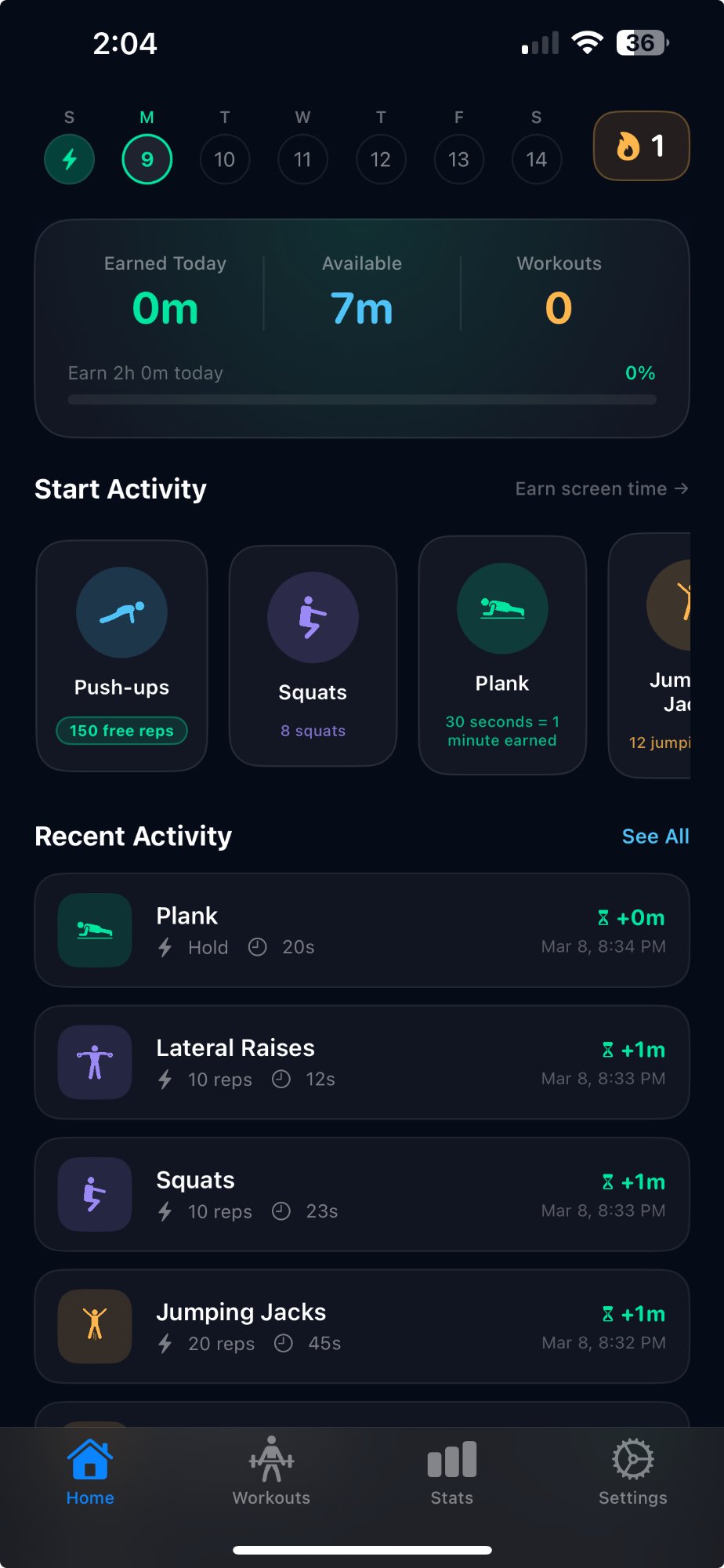 Home dashboard
